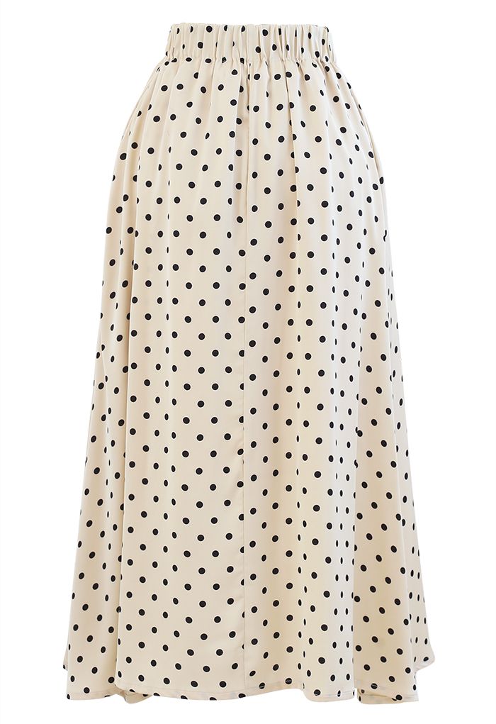 Polka Dots Midi Slip Skirt in Cream - Retro, Indie and Unique Fashion