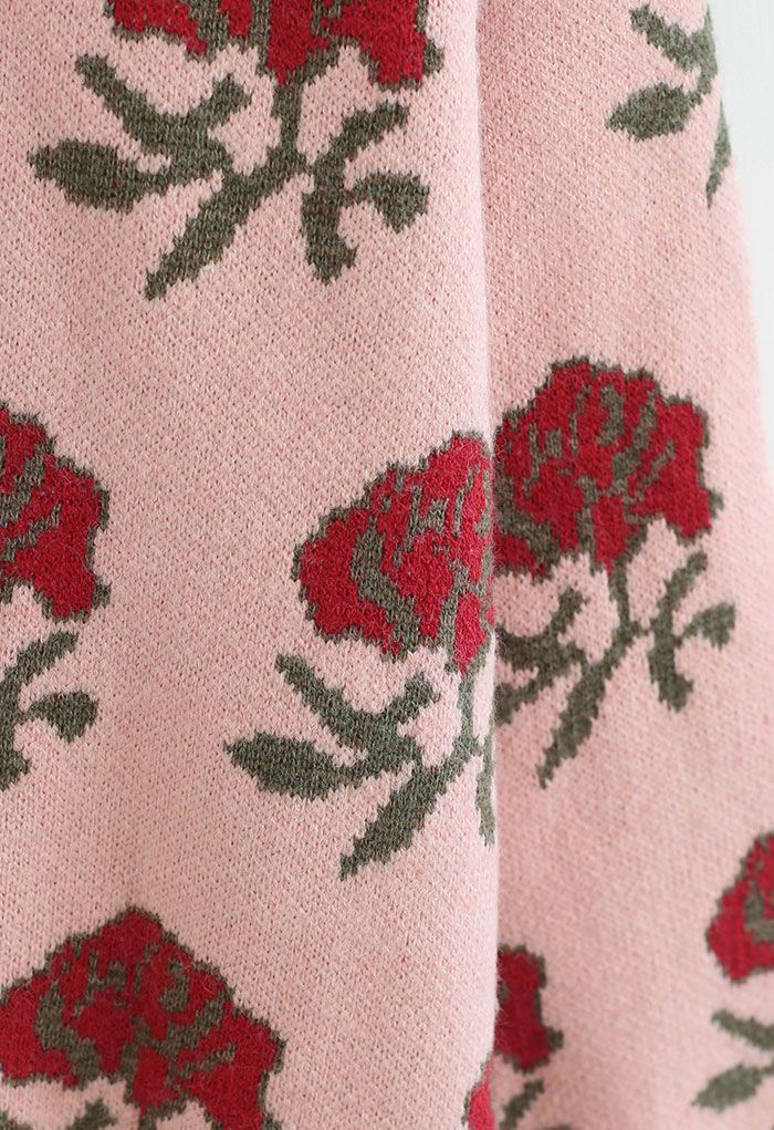 Rosie's Roses Oversize Knit Sweater in Pink