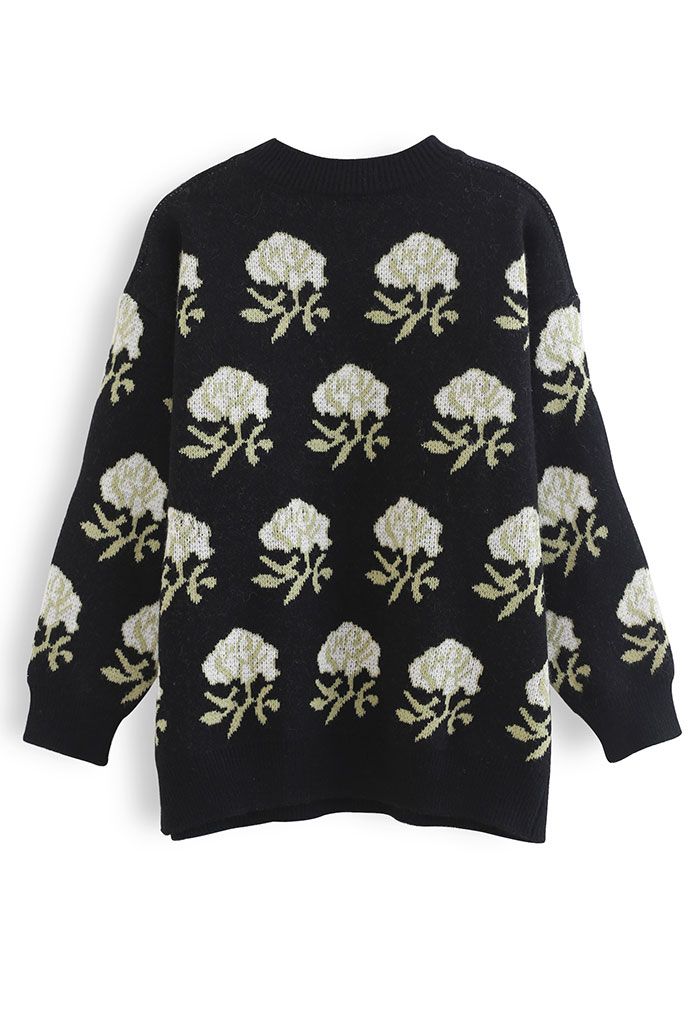 Rosie's Roses Oversize Knit Sweater in Black