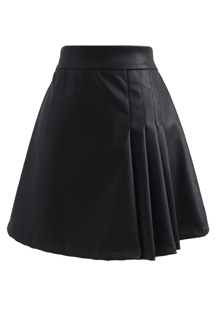 Faux Leather Pleated Detail Mini Skirt in Black - Retro, Indie and ...