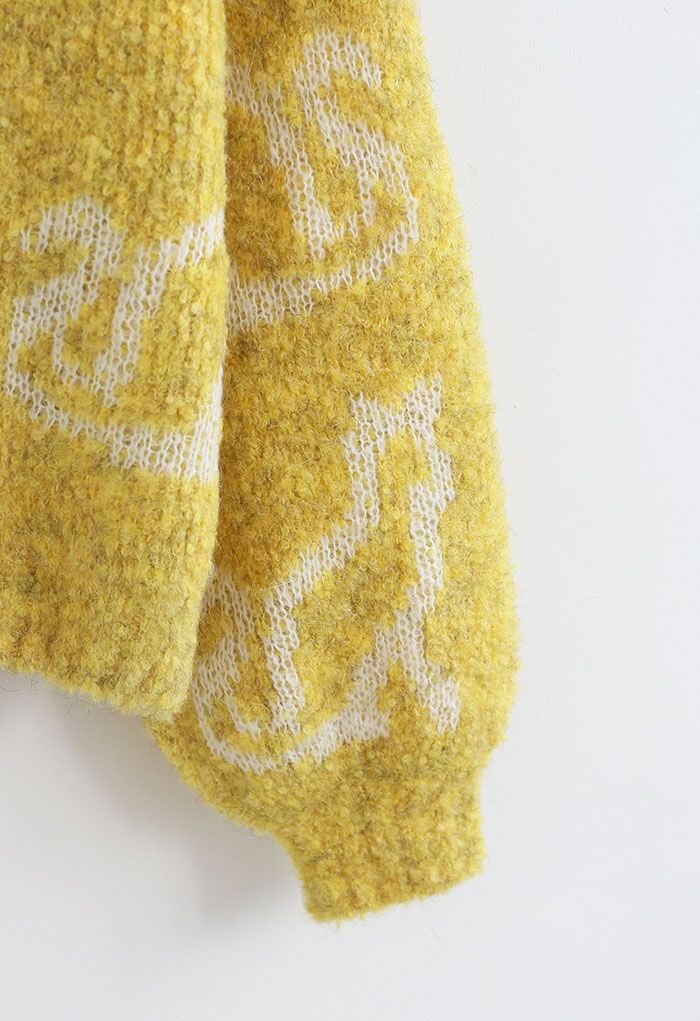 Kitty Cat Printed Knit Sweater in Yellow