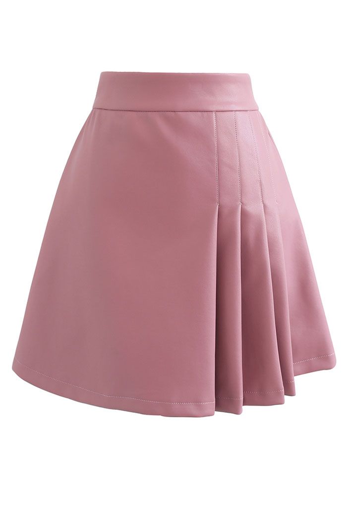 Faux Leather Pleated Detail Mini Skirt in Pink - Retro, Indie and Unique  Fashion