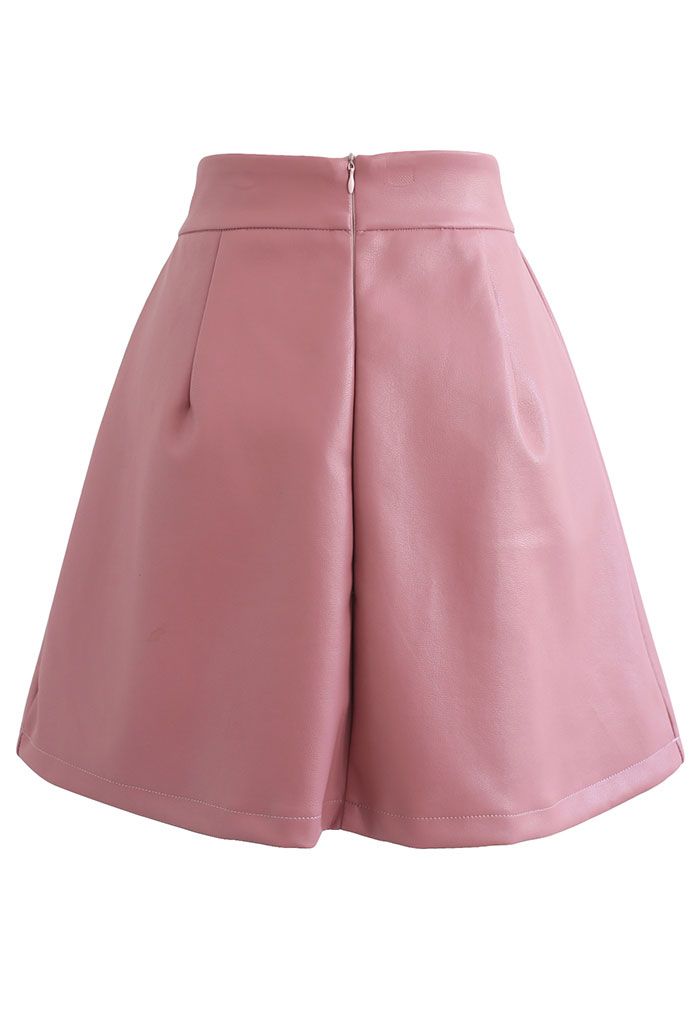 Faux Leather Pleated Detail Mini Skirt in Pink - Retro, Indie and ...