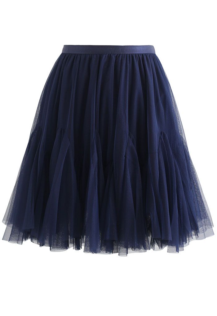 Ruffle Hem Mesh Tulle Mini Skirt in Navy - Retro, Indie and Unique Fashion