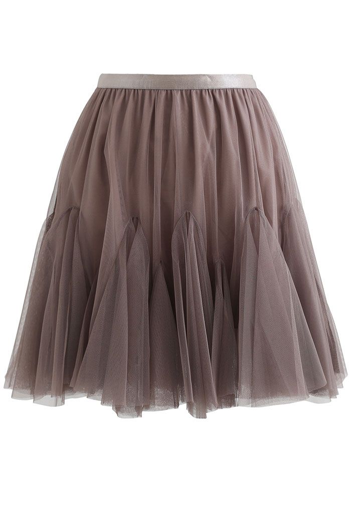Ruffle Hem Mesh Tulle Mini Skirt in Brown - Retro, Indie and Unique Fashion