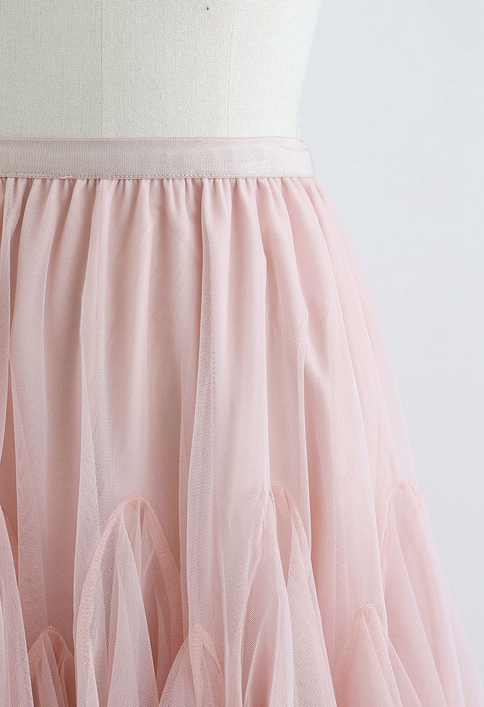 Ruffle Hem Mesh Tulle Mini Skirt in Pink