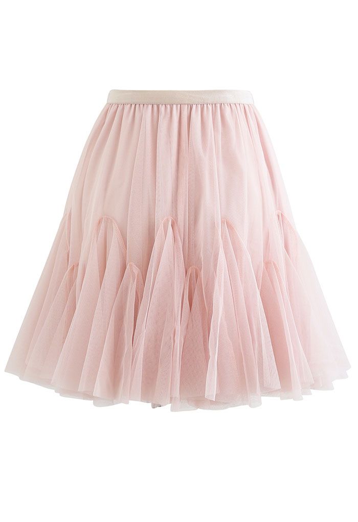 Ruffle Hem Mesh Tulle Mini Skirt in Pink