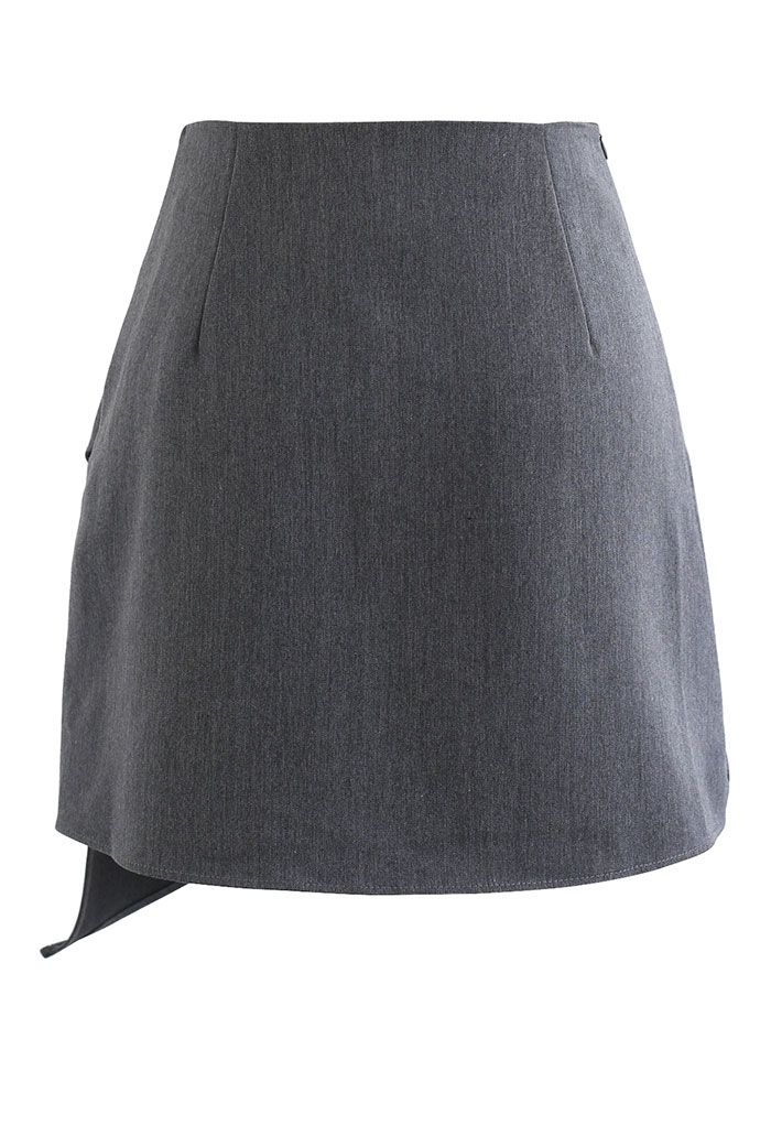 Ruched Pleated Asymmetric Mini Skirt in Grey - Retro, Indie and Unique ...