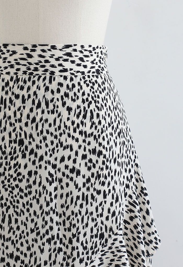 Spot Print Ruffle Asymmetric Midi Skirt in White - Retro, Indie and ...