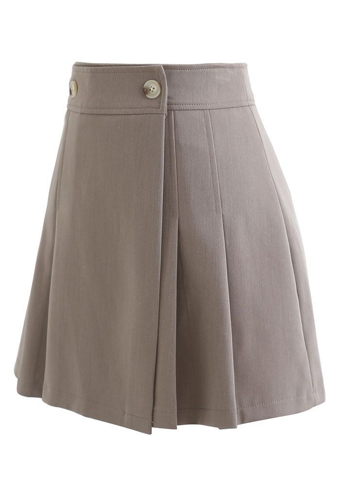 Preppy Style Flap Pleated Mini Skirt