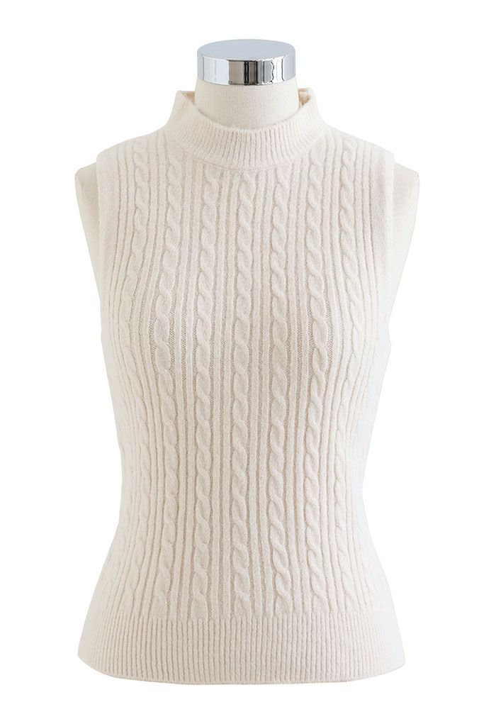 Knit Tank Top and Sweater Sleeve Set in Ivory