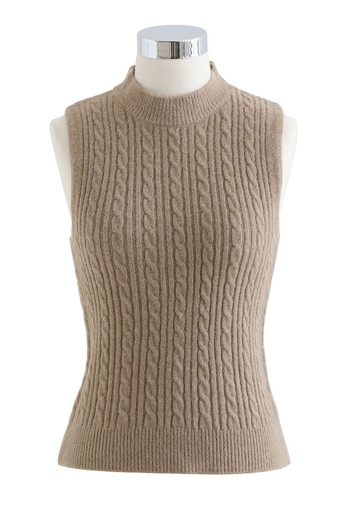 Knit Tank Top and Sweater Sleeve Set in Tan