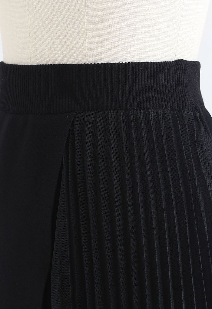 Mesh Spliced Flap Knit Midi Skirt in Black - Retro, Indie and Unique ...