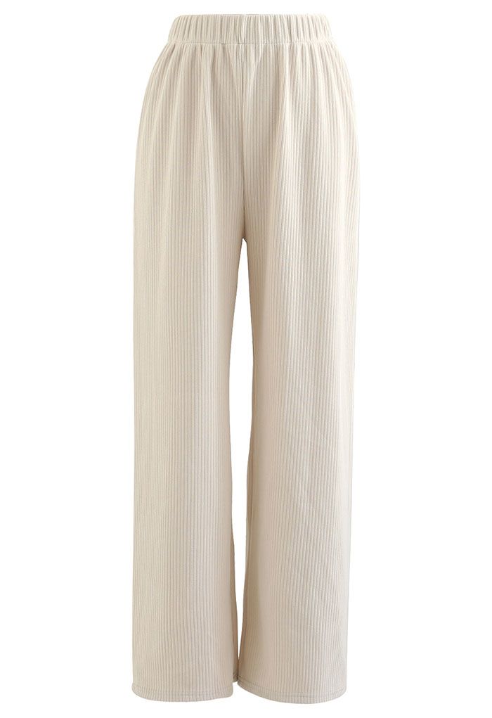 Straight Leg Ribbed Lounge Pants in Cream - Retro, Indie and Unique Fashion