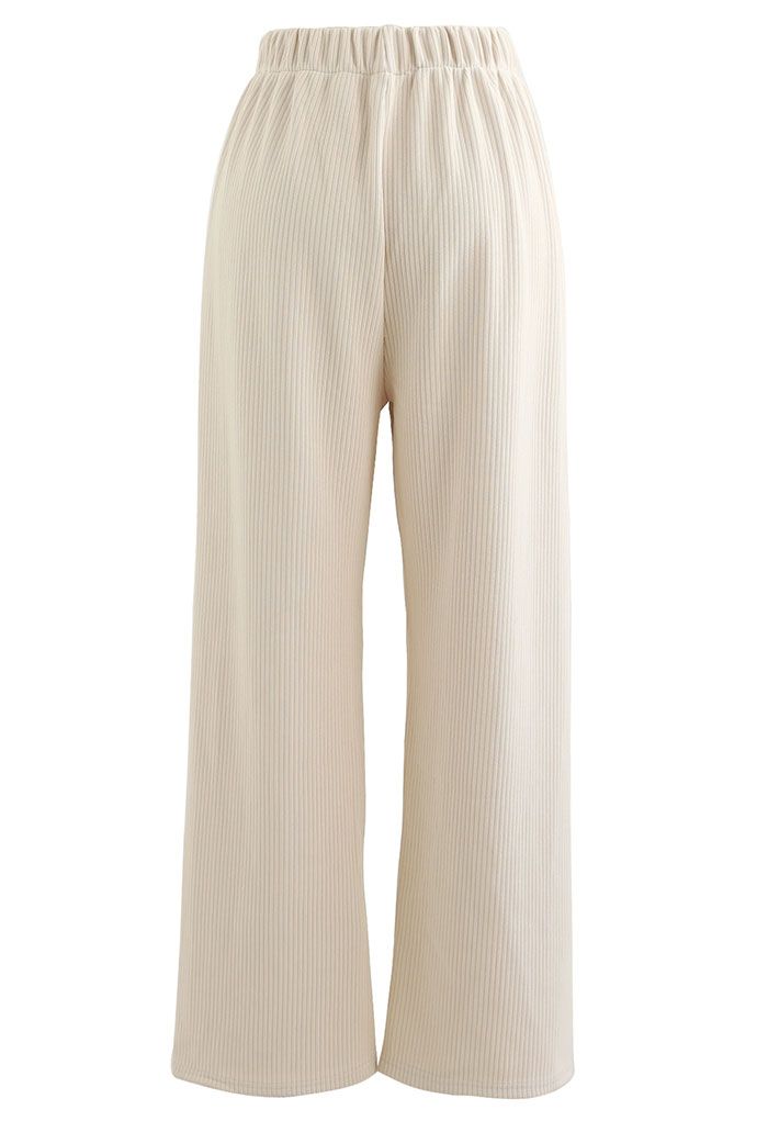 Straight Leg Ribbed Lounge Pants in Cream - Retro, Indie and Unique Fashion