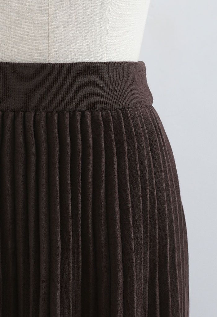 Spliced Chiffon Hem Knit Midi Skirt in Brown