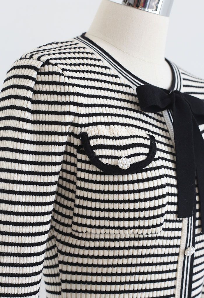 Button Trim Striped Bodycon Knit Mini Dress