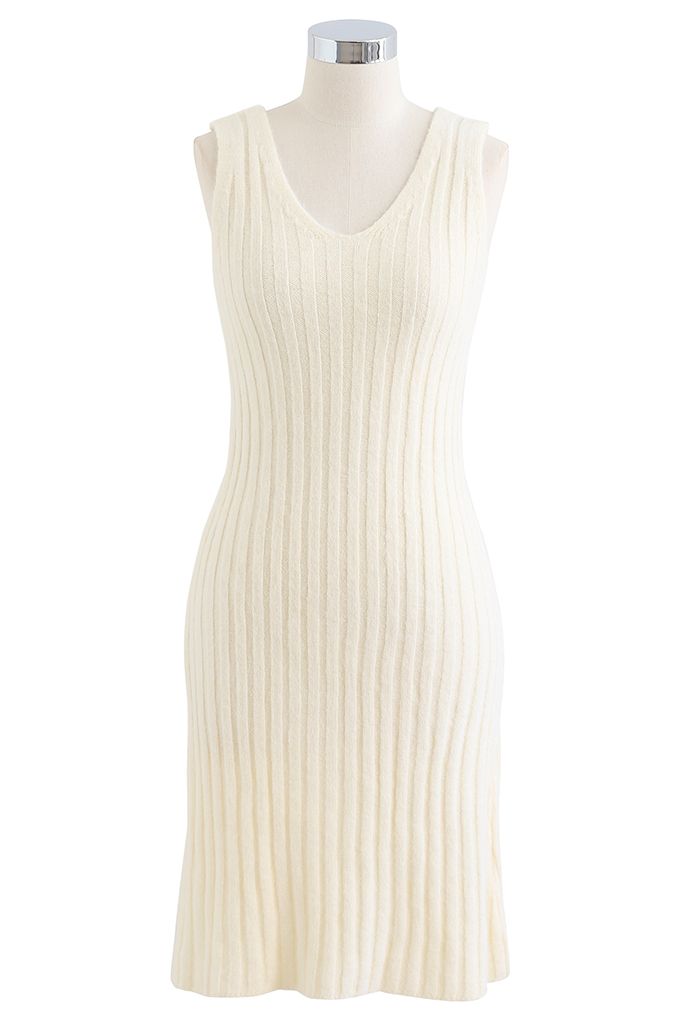 Knitted Sleeveless Dress and Crop Cardigan Set in Cream