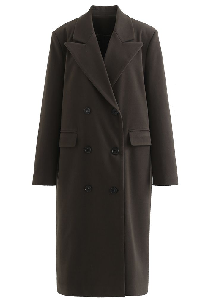Timeless Trendy Double-Breasted Longline Coat in Brown