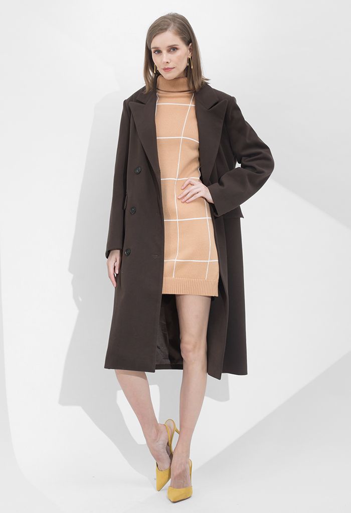 Timeless Trendy Double-Breasted Longline Coat in Brown