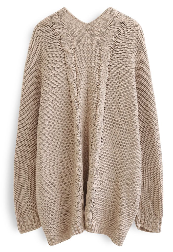 Open Front Pocket Braid Knit Cardigan in Tan - Retro, Indie and Unique ...