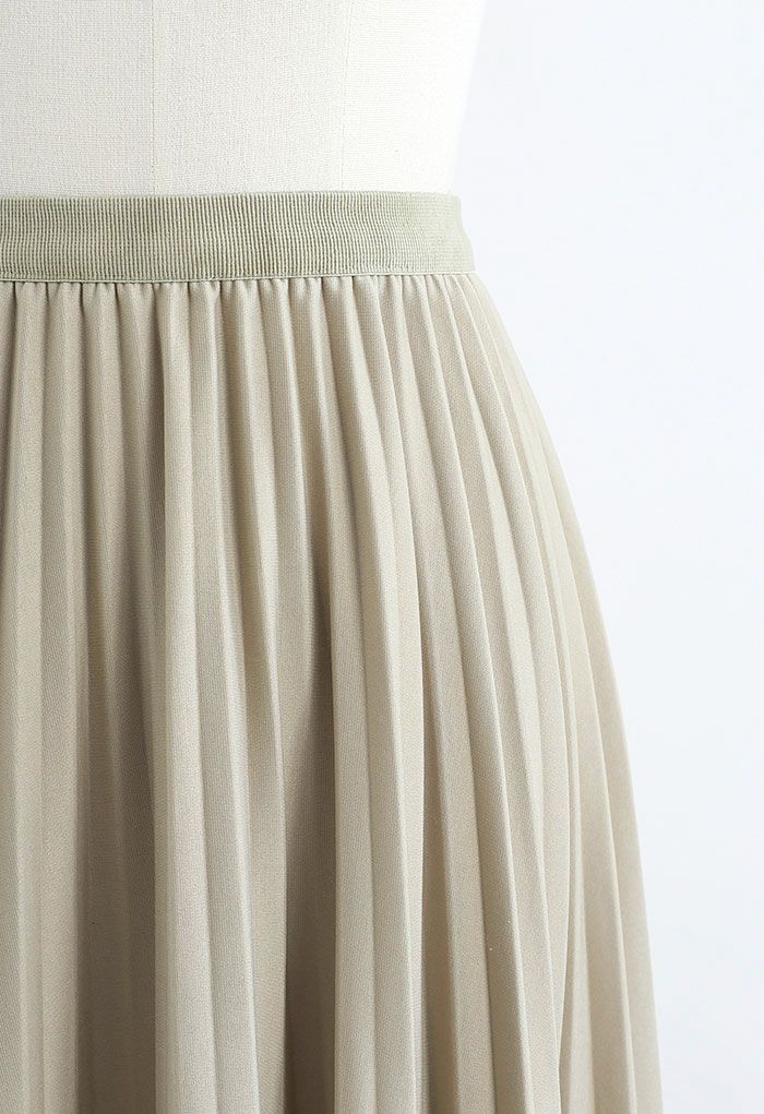 Asymmetric Hem Flap Front Pleated Skirt in Sand