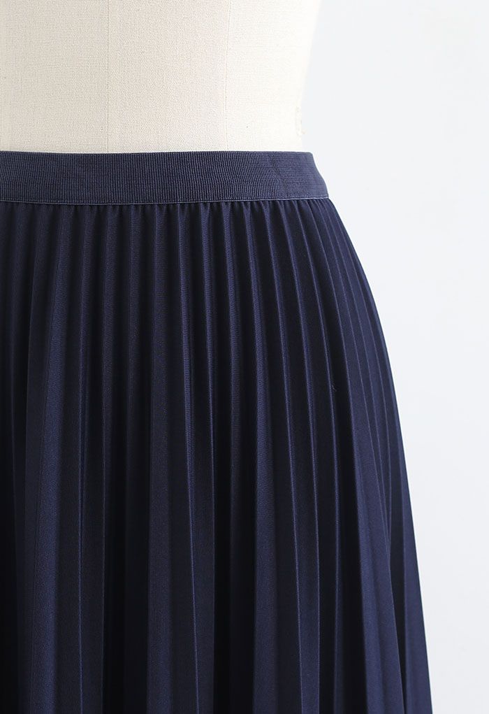 Asymmetric Hem Flap Front Pleated Skirt in Navy