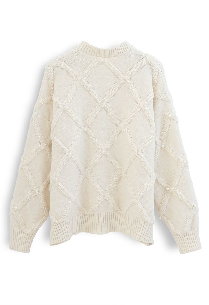 Diamond Pearls Trim Fuzzy Knit Sweater in Cream - Retro, Indie and ...