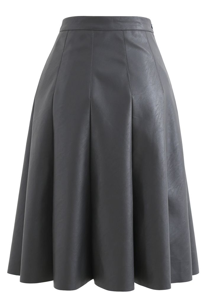 Faux Leather Seam Detail Pleated Skirt in Smoky Black - Retro, Indie ...