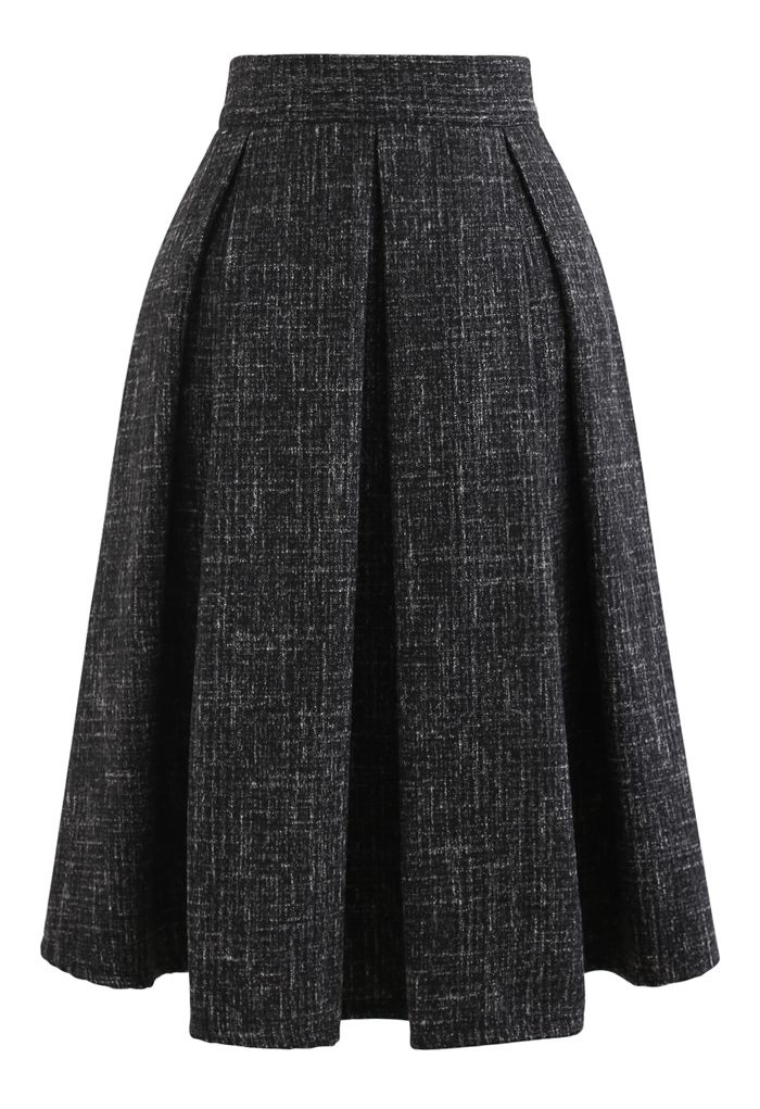 Flare Pleated Wool-Blend Skirt in Black - Retro, Indie and Unique Fashion