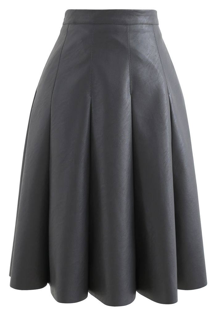 Faux Leather Seam Detail Pleated Skirt in Smoky Black - Retro, Indie ...