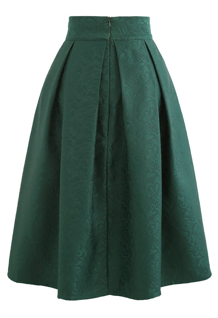 Bowknot Pleated Jacquard Midi Skirt in Emerald - Retro, Indie and ...