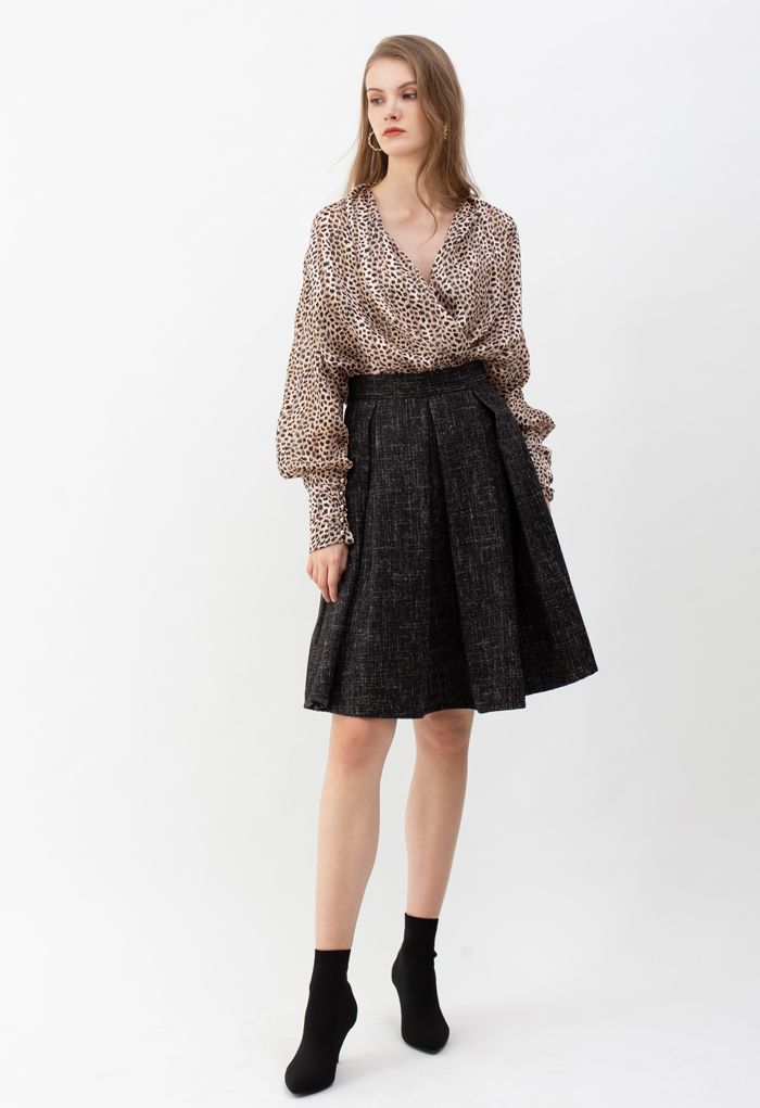 Flare Pleated Wool-Blend Skirt in Black - Retro, Indie and Unique Fashion