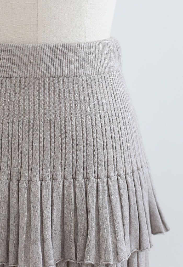 Tiered Pleated Knit Mini Skirt in Linen - Retro, Indie and Unique Fashion