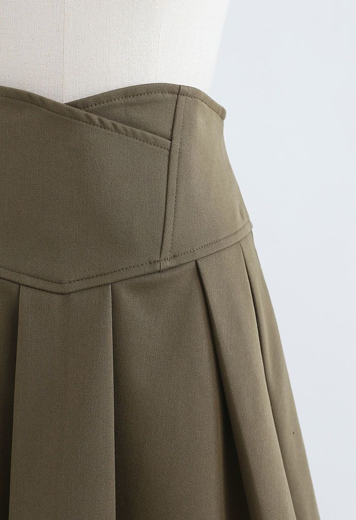 Corset Waist Pleated Mini Skirt in Olive