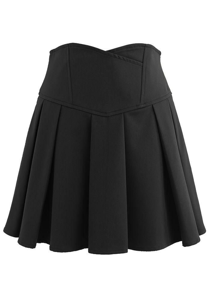 Corset Waist Pleated Mini Skirt in Black - Retro, Indie and Unique Fashion