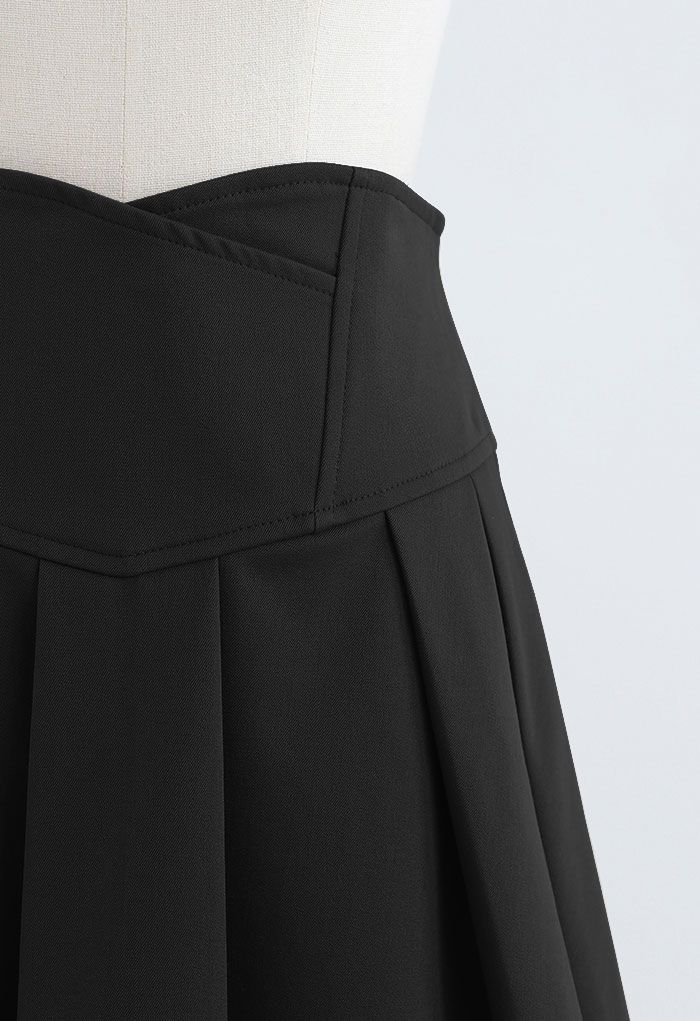 Corset Waist Pleated Mini Skirt in Black
