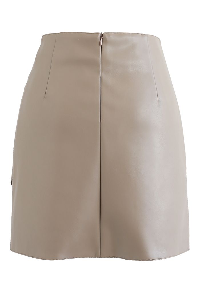 Crisscross Faux Leather Pleated Mini Skirt in Sand