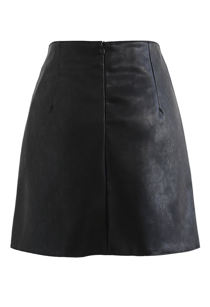 Crisscross Faux Leather Pleated Mini Skirt in Black - Retro, Indie and ...