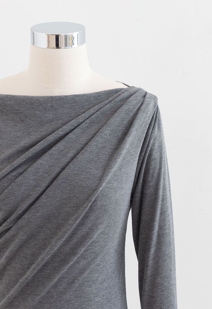 Ruched Front Long Sleeve Top in Grey
