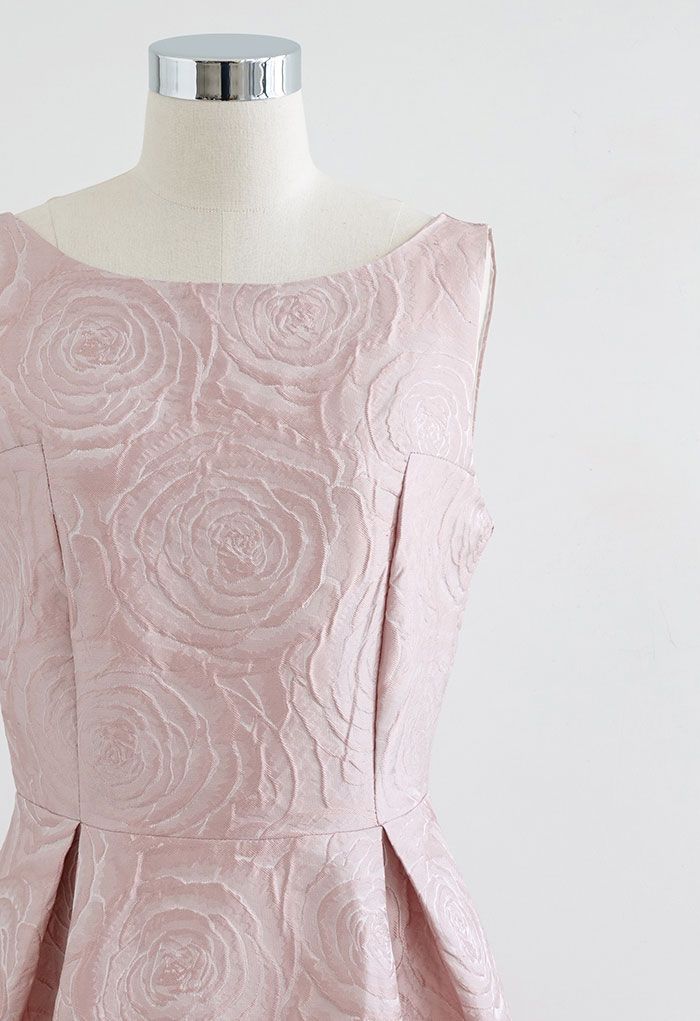 Rose Field Embossed Sleeveless Flare Dress in Pink