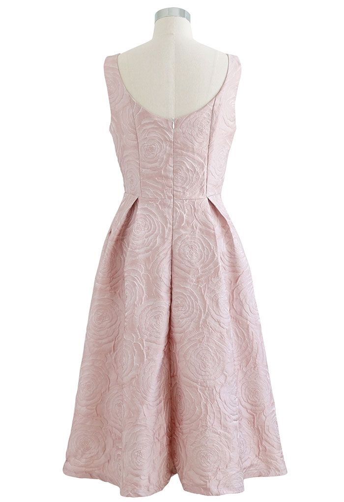 Rose Field Embossed Sleeveless Flare Dress in Pink