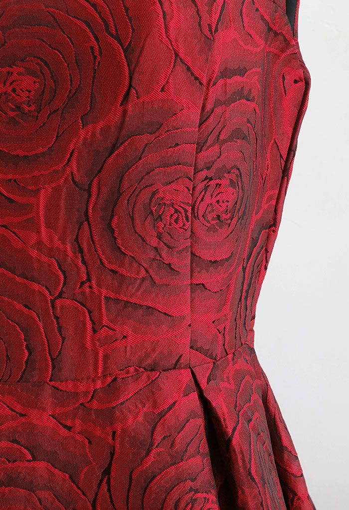 Rose Field Embossed Sleeveless Flare Dress in Burgundy - Retro, Indie ...