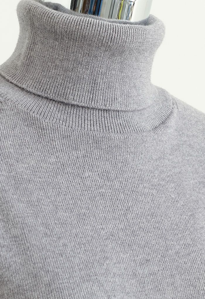 Long Sleeve Turtleneck Cozy Knit Sweater Dress in Grey