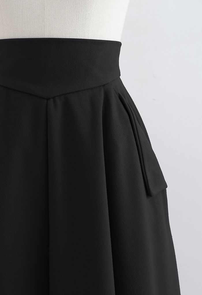Classic Side Pocket A-Line Midi Skirt in Black - Retro, Indie and ...