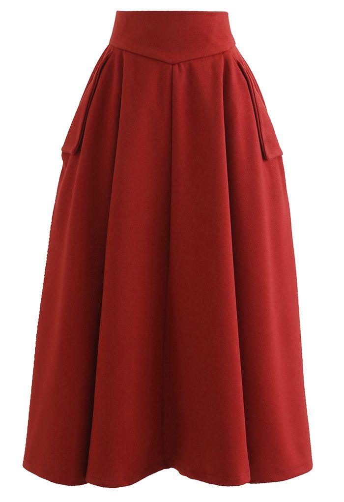 Classic Side Pocket A-Line Midi Skirt in Red - Retro, Indie and Unique ...