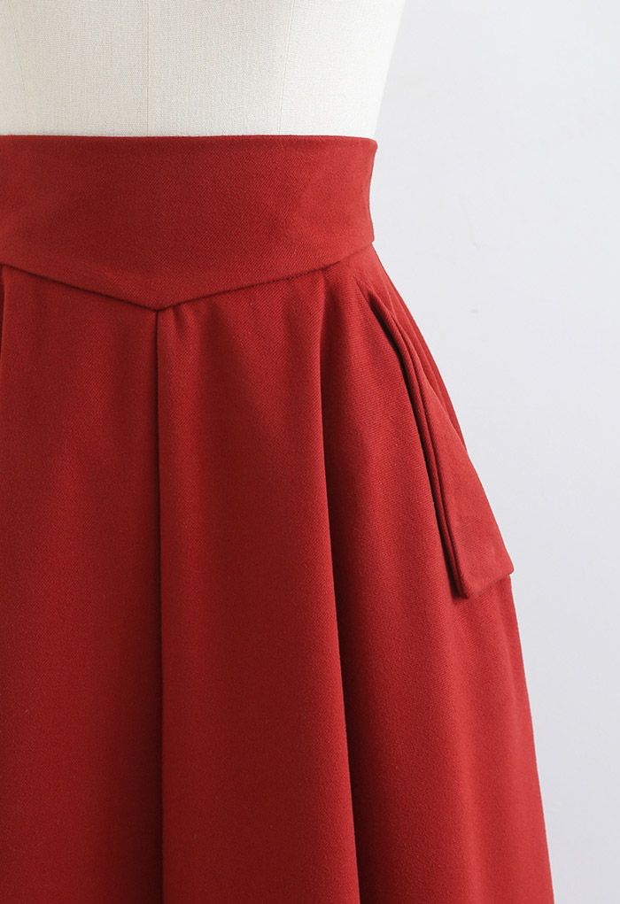 Classic Side Pocket A-Line Midi Skirt in Red - Retro, Indie and Unique ...