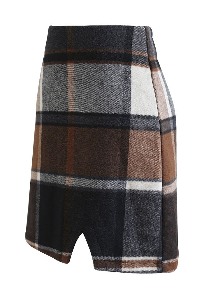 Chic+ Check Wool-Blend Mini Bud Skirt - Retro, Indie and Unique Fashion