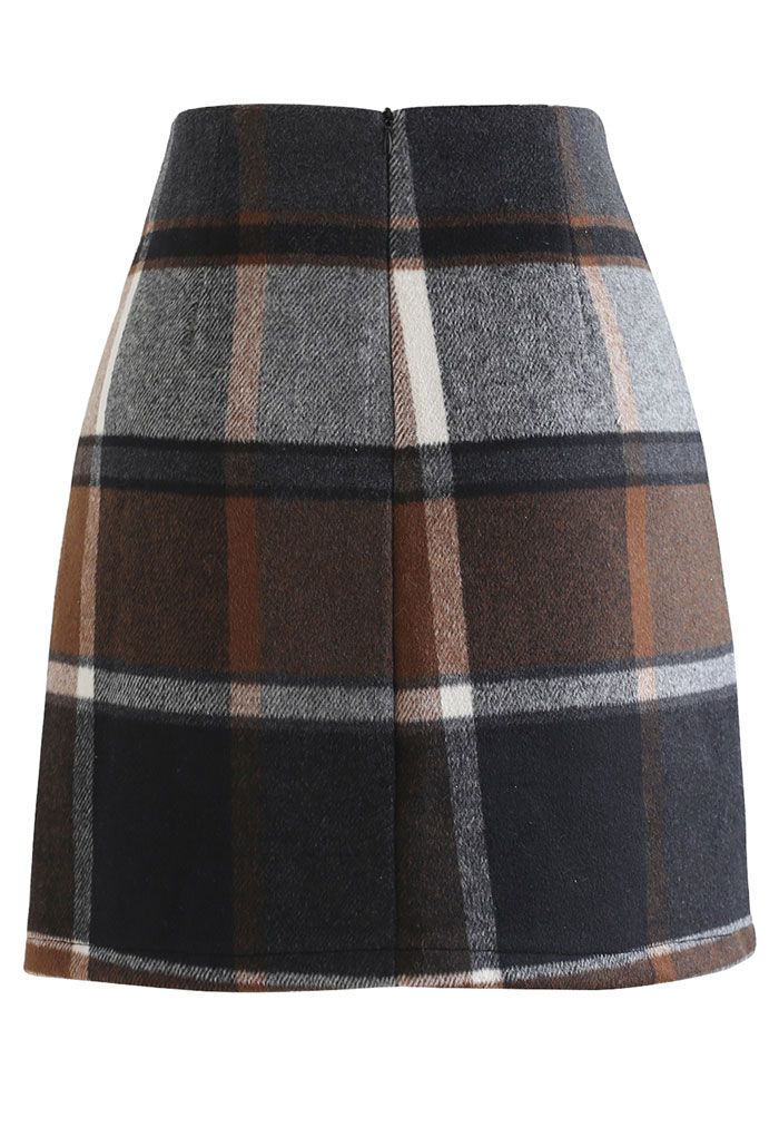 Chic+ Check Wool-Blend Mini Bud Skirt - Retro, Indie and Unique Fashion