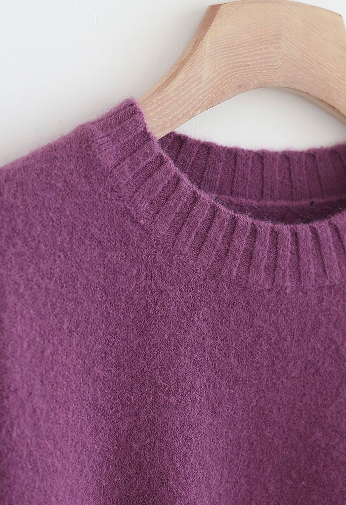 Ribbed Fuzzy Soft Knit Sweater in Violet